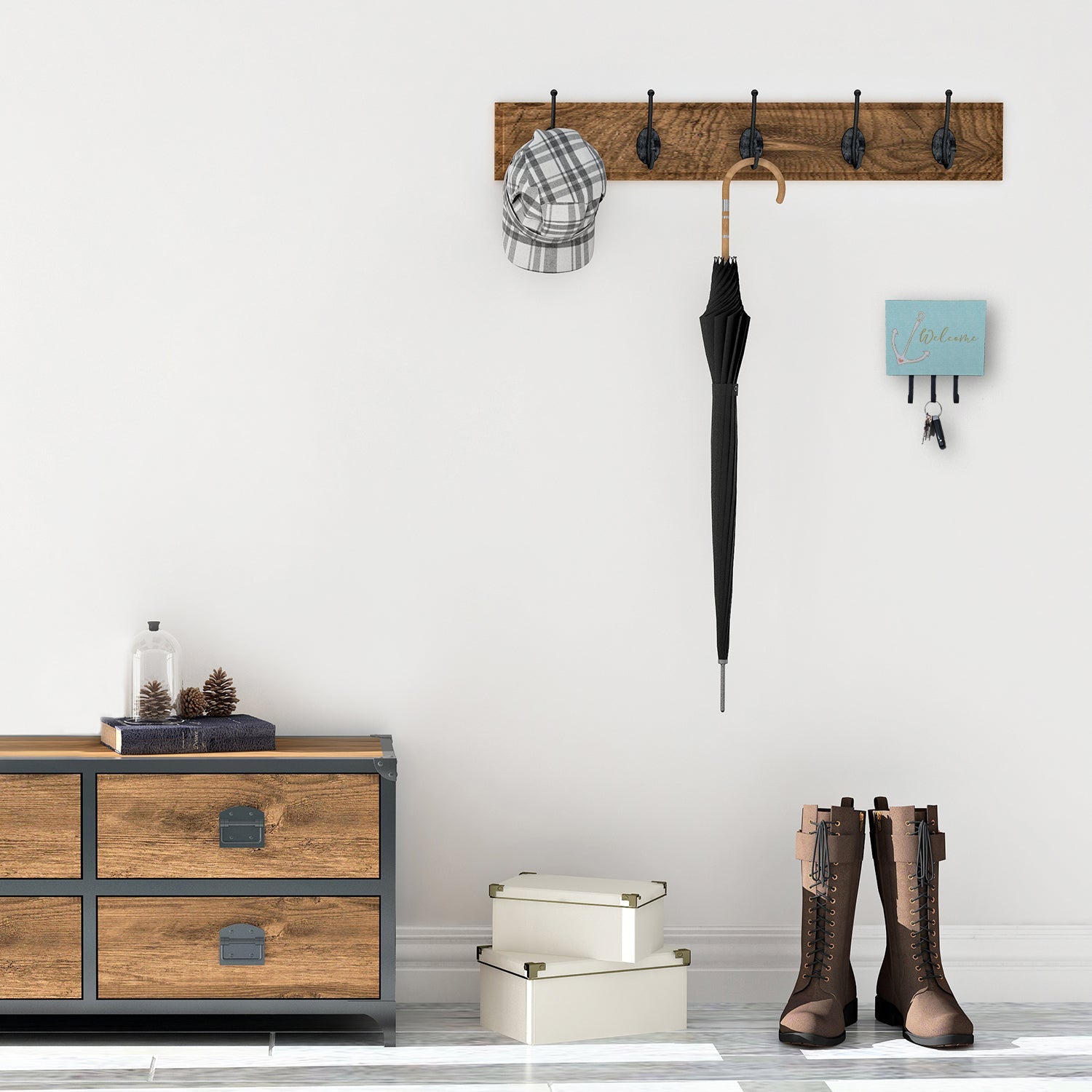 Anchor Welcome Leash or Key Holder Wall Hooks, Coat Rack Wall Mount, for Hanging Keys, Towels, Aprons, Leashes