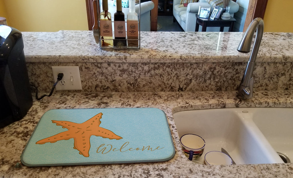 Starfish Welcome Dish Drying Mat Absorbent Dish Drying Mat Pad for Kitchen Counter Dish Drainer Mat for Countertop, 14 x 21", Multicolor