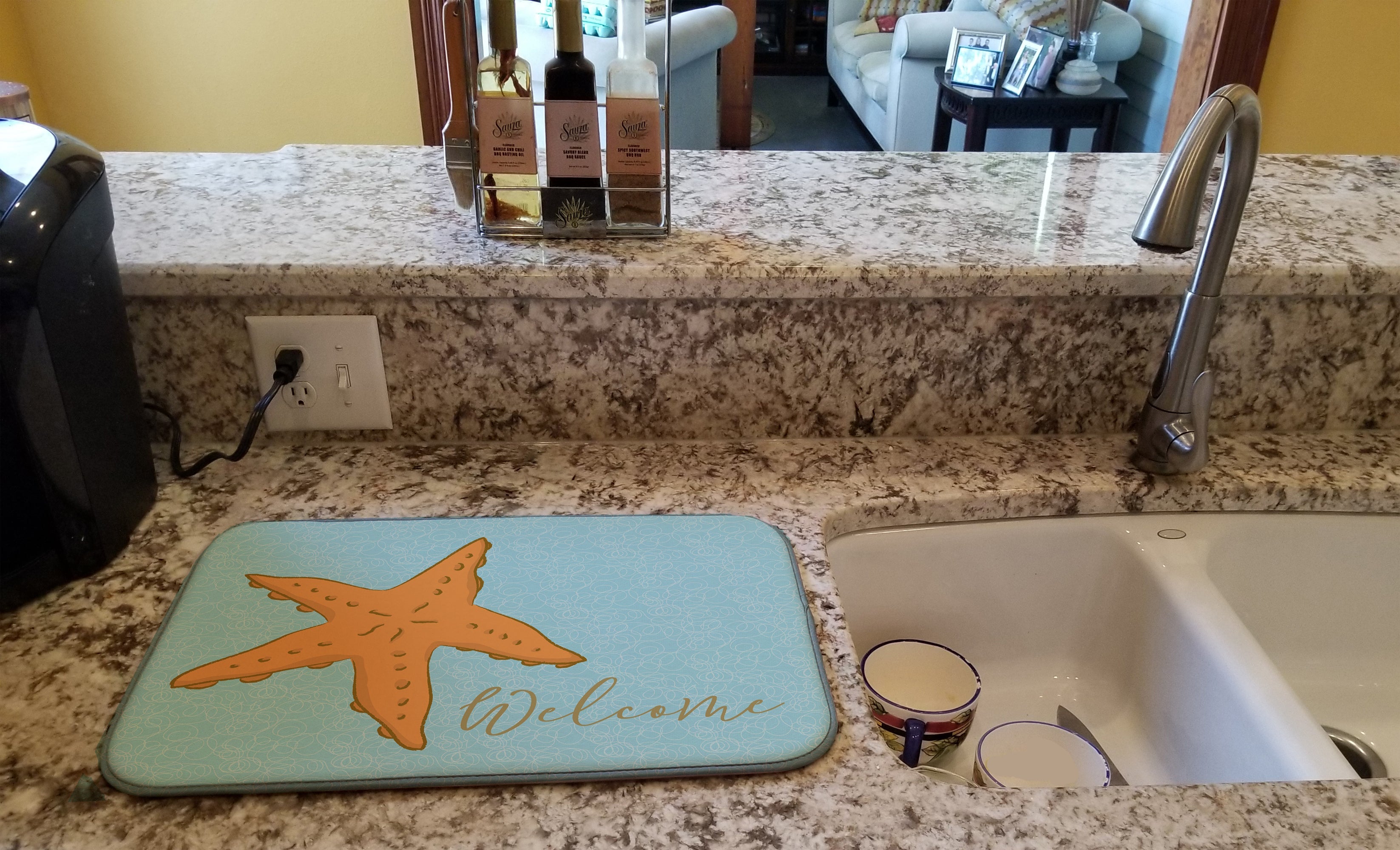 Starfish Welcome Dish Drying Mat Absorbent Dish Drying Mat Pad for Kitchen Counter Dish Drainer Mat for Countertop, 14 x 21", Multicolor