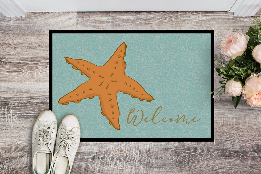 Starfish Welcome Doormat Indoor Outdoor 24H X 36W Front Door Mat Rugs for Entryway, Non Slip Washable Low Pile,