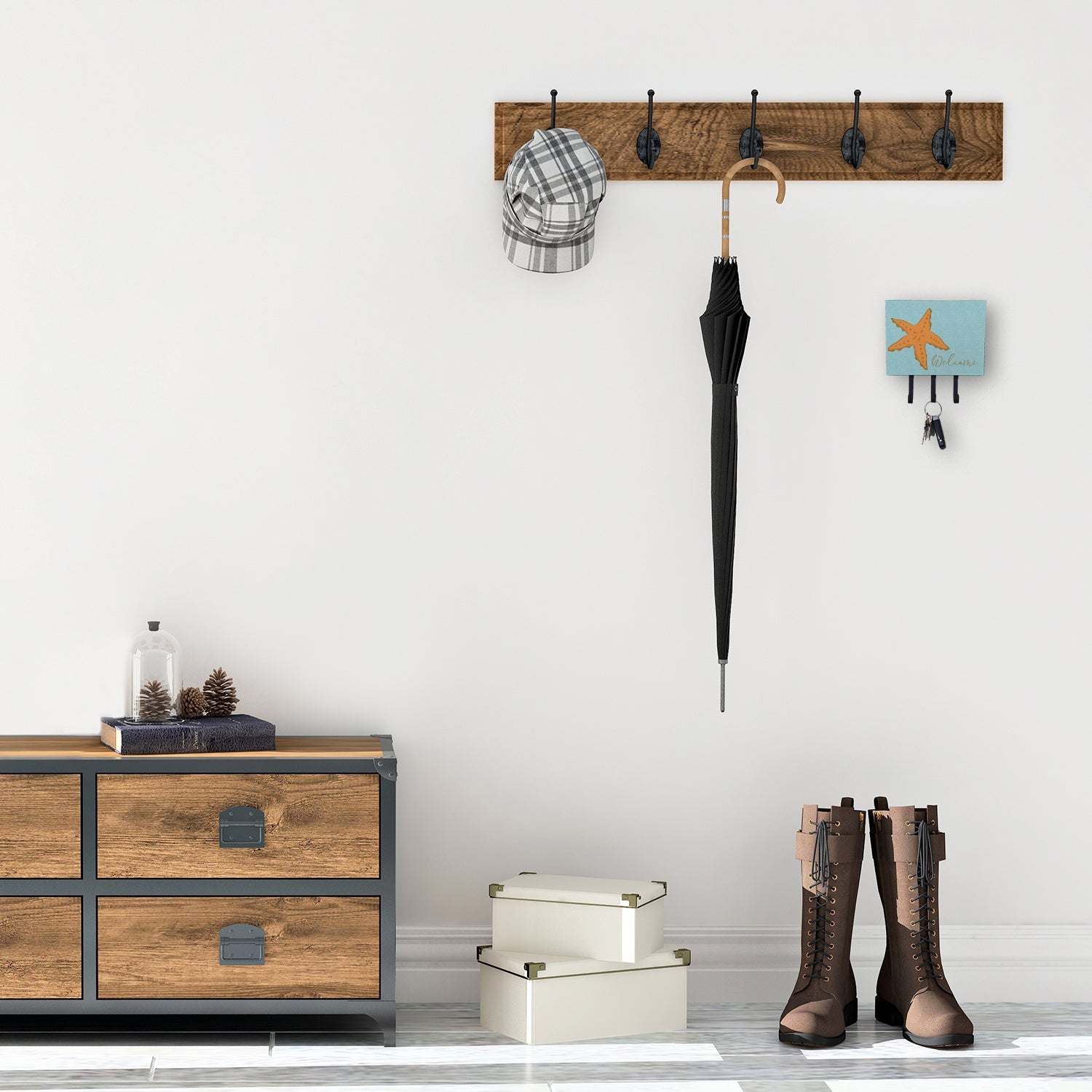 Starfish Welcome Leash or Key Holder Wall Hooks, Coat Rack Wall Mount, for Hanging Keys, Towels, Aprons, Leashes