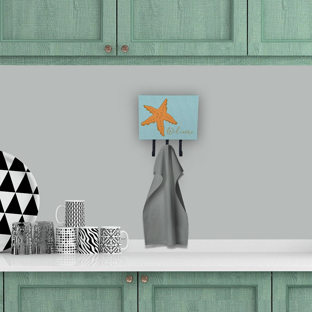Starfish Welcome Leash or Key Holder Wall Hooks, Coat Rack Wall Mount, for Hanging Keys, Towels, Aprons, Leashes