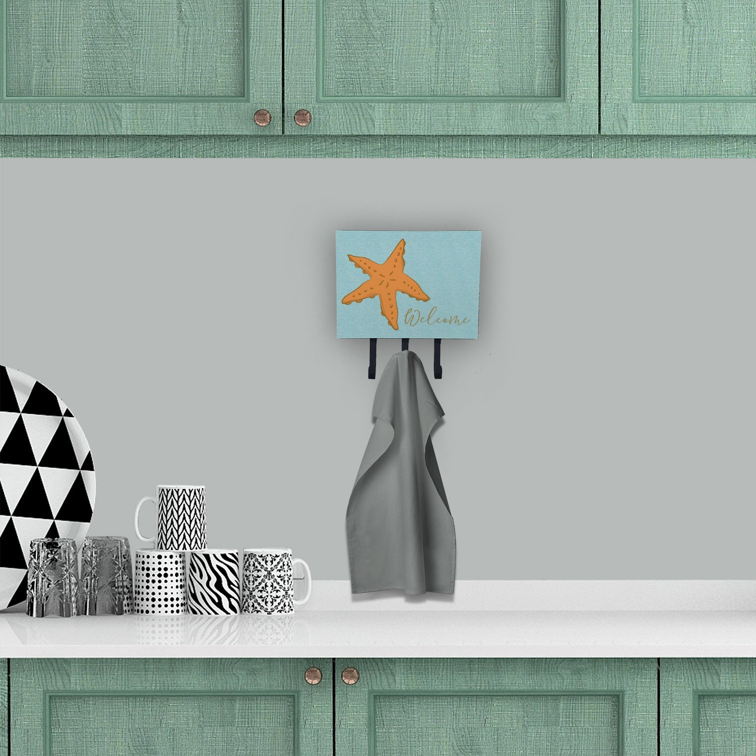 Starfish Welcome Leash or Key Holder Wall Hooks, Coat Rack Wall Mount, for Hanging Keys, Towels, Aprons, Leashes