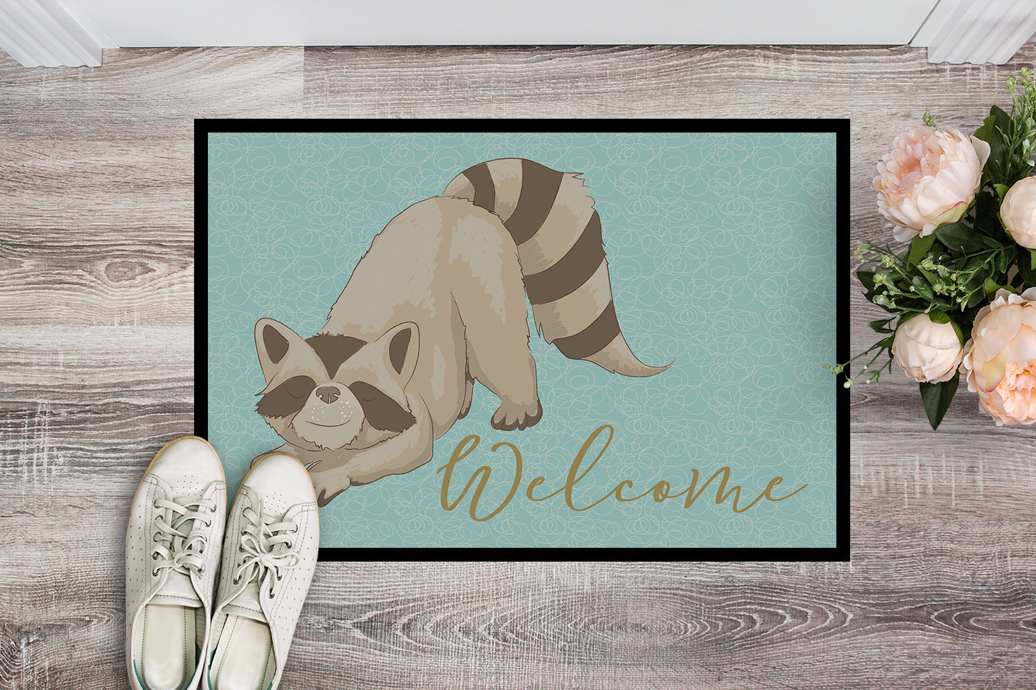 Raccoon Welcome Doormat Indoor Outdoor 24H X 36W Front Door Mat Rugs for Entryway, Non Slip Washable Low Pile,
