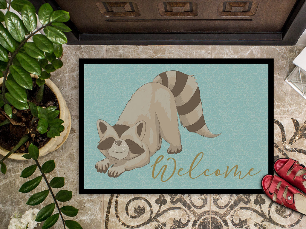 Raccoon Welcome Doormat Indoor Outdoor 24H X 36W Front Door Mat Rugs for Entryway, Non Slip Washable Low Pile,