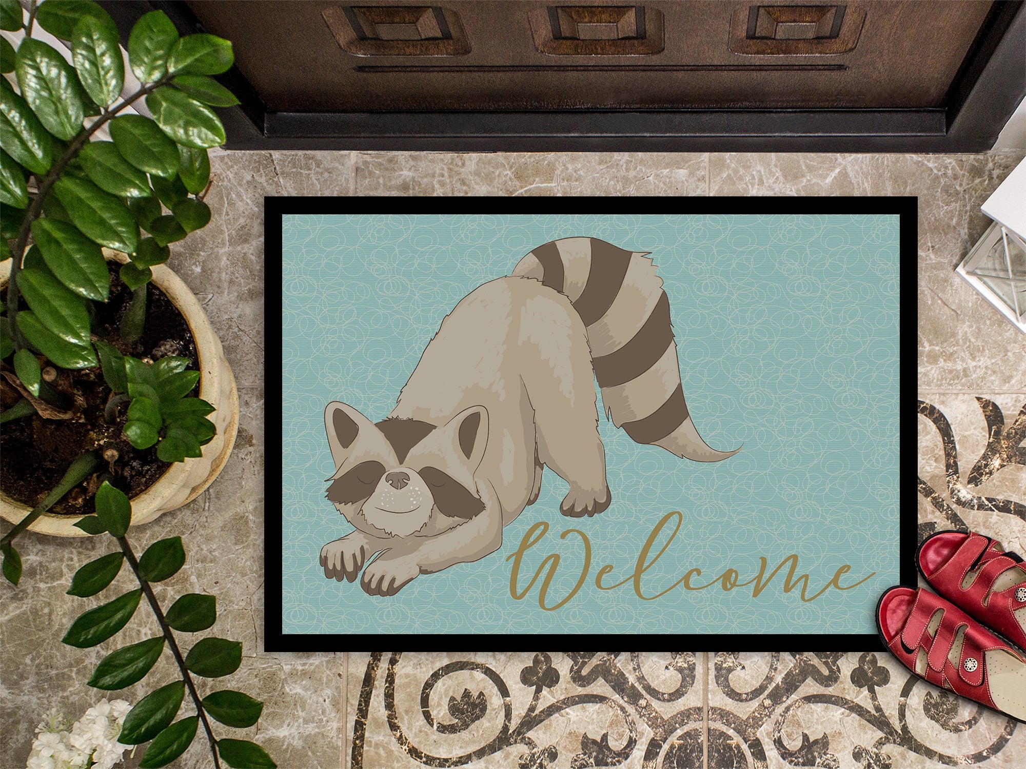 Raccoon Welcome Doormat Indoor Outdoor 24H X 36W Front Door Mat Rugs for Entryway, Non Slip Washable Low Pile,