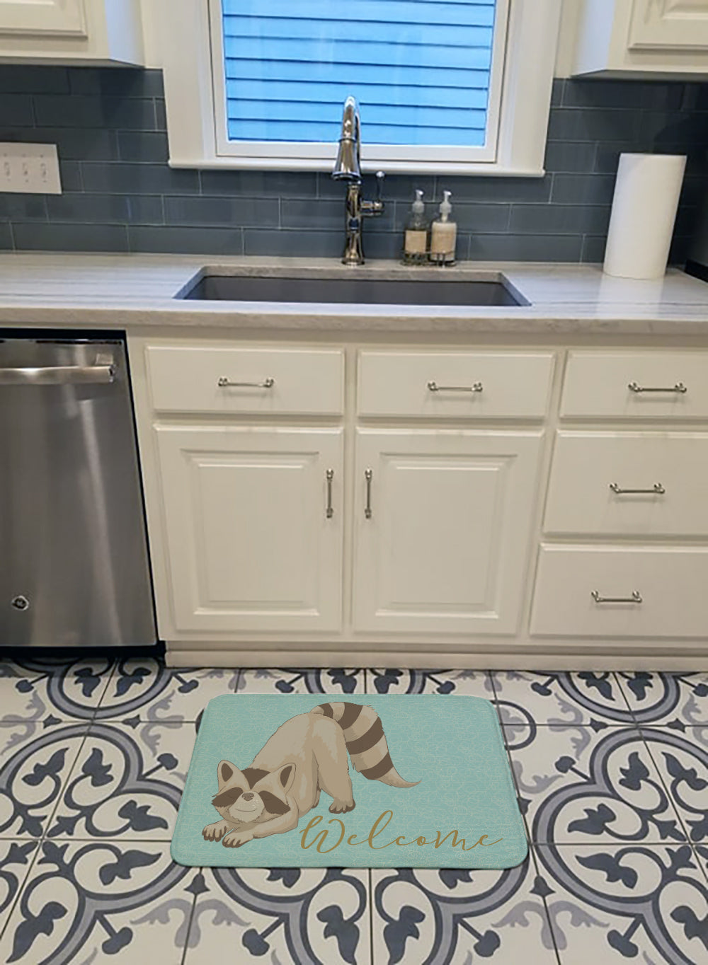 Raccoon Welcome Memory Foam Kitchen Mat Machine Washable Anti-Fatigue Cushion Comfort Bath or Kitchen Rug