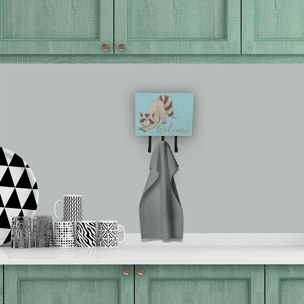 Raccoon Welcome Leash or Key Holder Wall Hooks, Coat Rack Wall Mount, for Hanging Keys, Towels, Aprons, Leashes