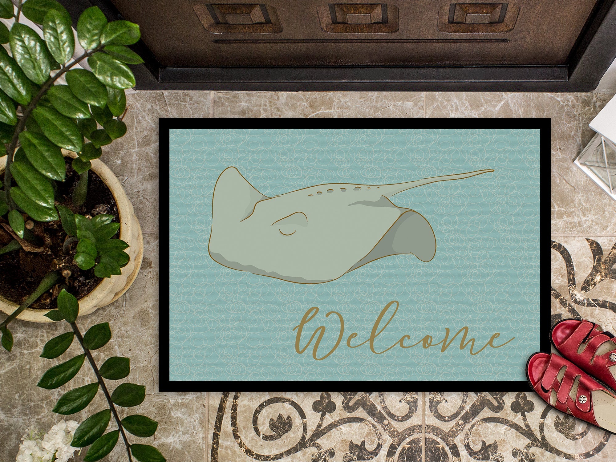 Sting Ray Welcome Doormat Indoor Outdoor 18H X 27W Front Door Mat Rugs for Entryway, Non Slip Washable