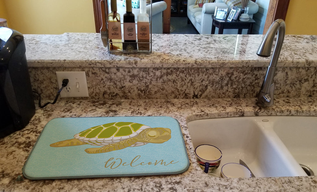 Sea Turtle Welcome Dish Drying Mat Absorbent Dish Drying Mat Pad for Kitchen Counter Dish Drainer Mat for Countertop, 14 x 21", Multicolor