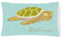 Sea Turtle Welcome Decorative Throw Pillow 12x16 Indoor Outdoor Accent Cushion, Fabric Cover with Insert for Sofa, Bed, Porch & Living Room