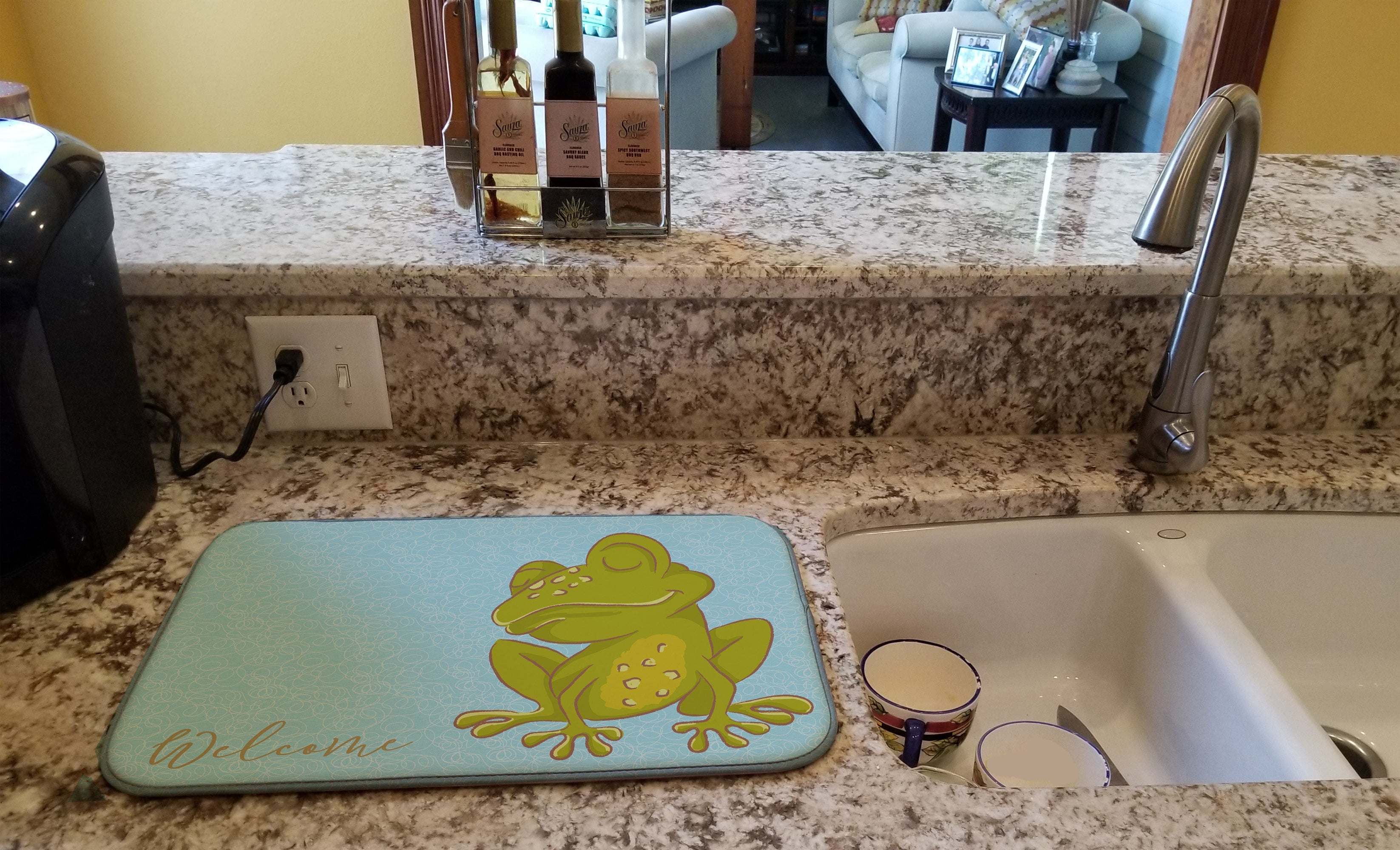 Frog Welcome Dish Drying Mat Absorbent Dish Drying Mat Pad for Kitchen Counter Dish Drainer Mat for Countertop, 14 x 21", Multicolor