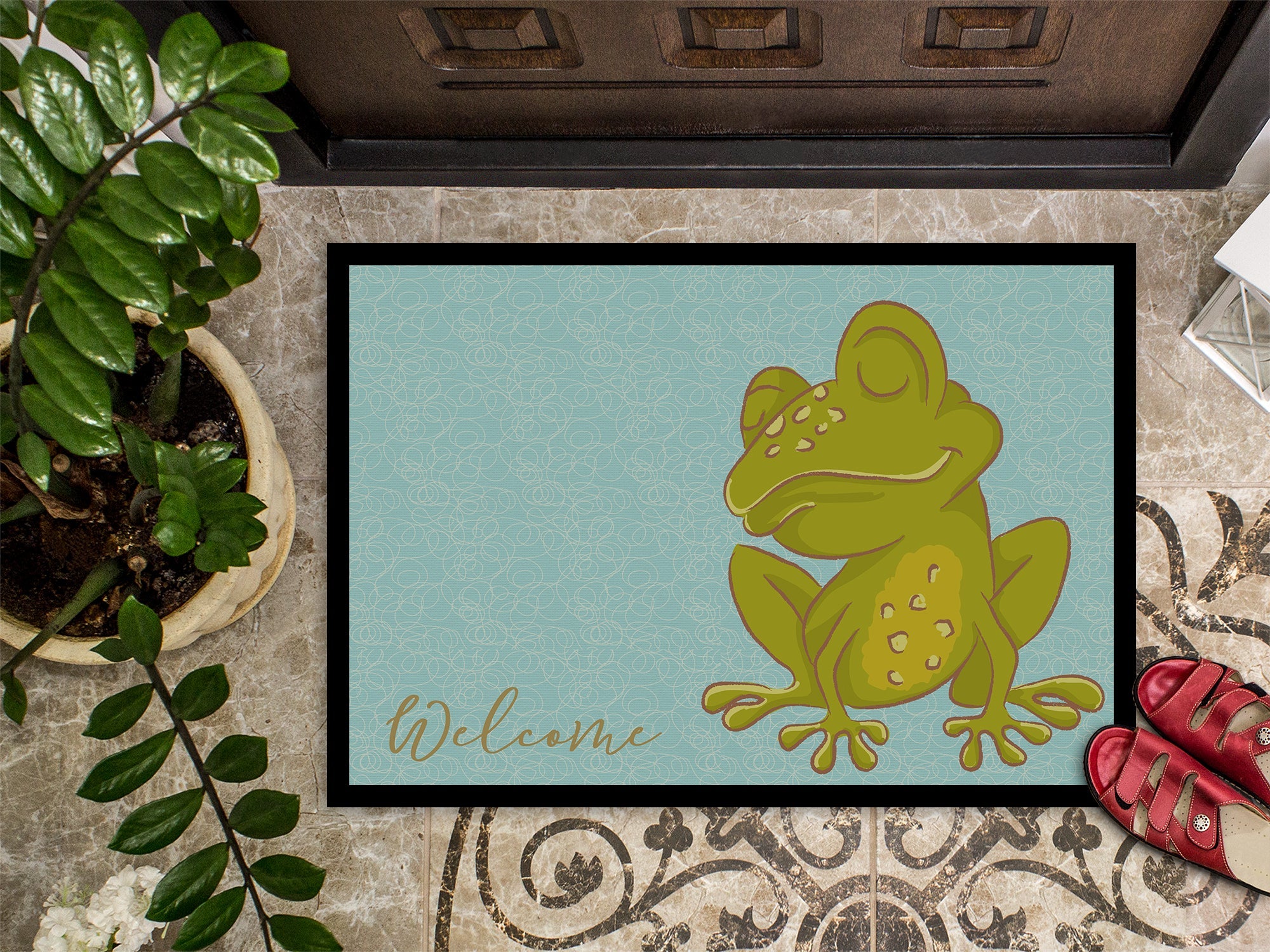 Frog Welcome Doormat Indoor Outdoor 24H X 36W Front Door Mat Rugs for Entryway, Non Slip Washable Low Pile,