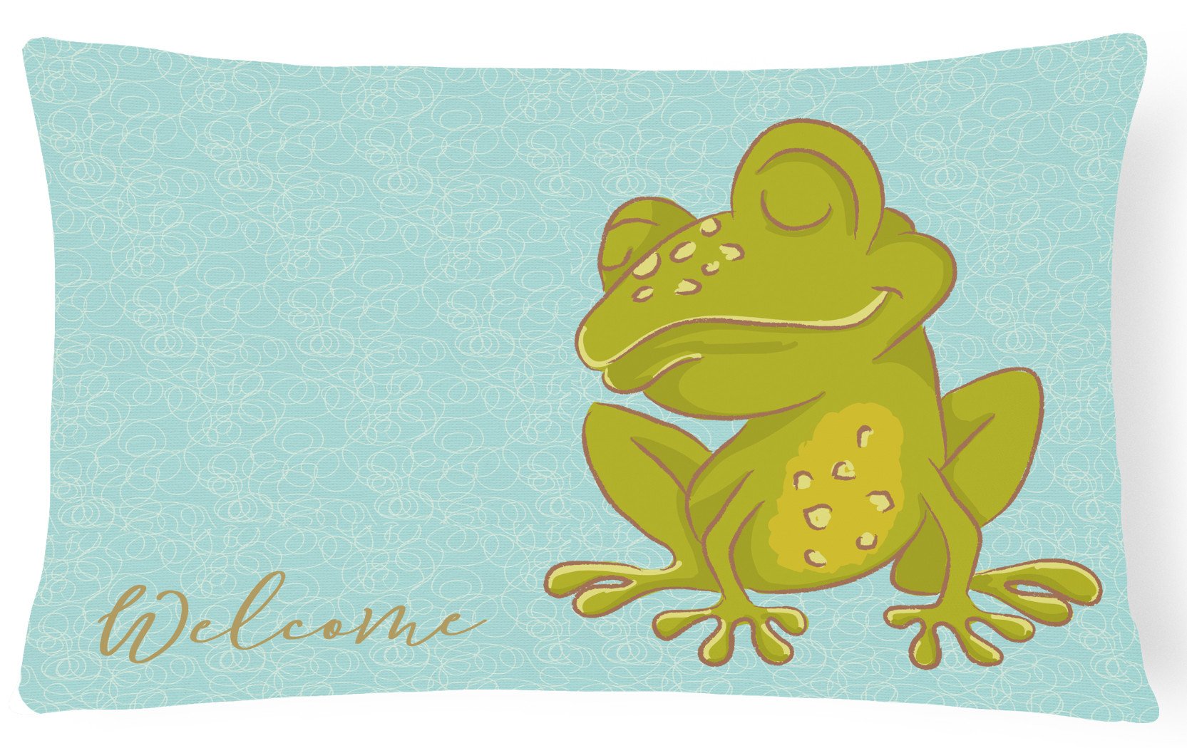 Frog Welcome Decorative Throw Pillow 12x16 Indoor Outdoor Accent Cushion, Fabric Cover with Insert for Sofa, Bed, Porch & Living Room
