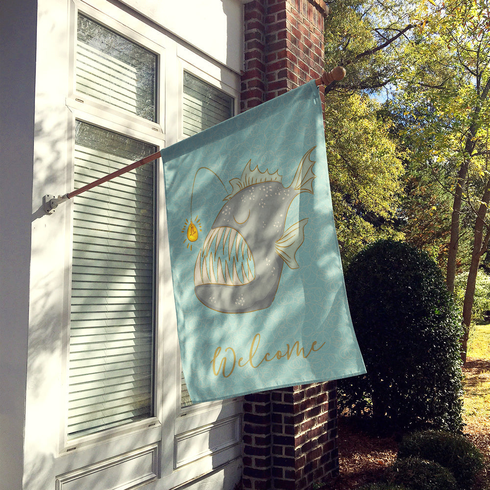 Frog Fish House Flag 28x40 Porch Sleeve Pole Decorative Outside Yard Banner Artwork Wall Hanging, Polyester