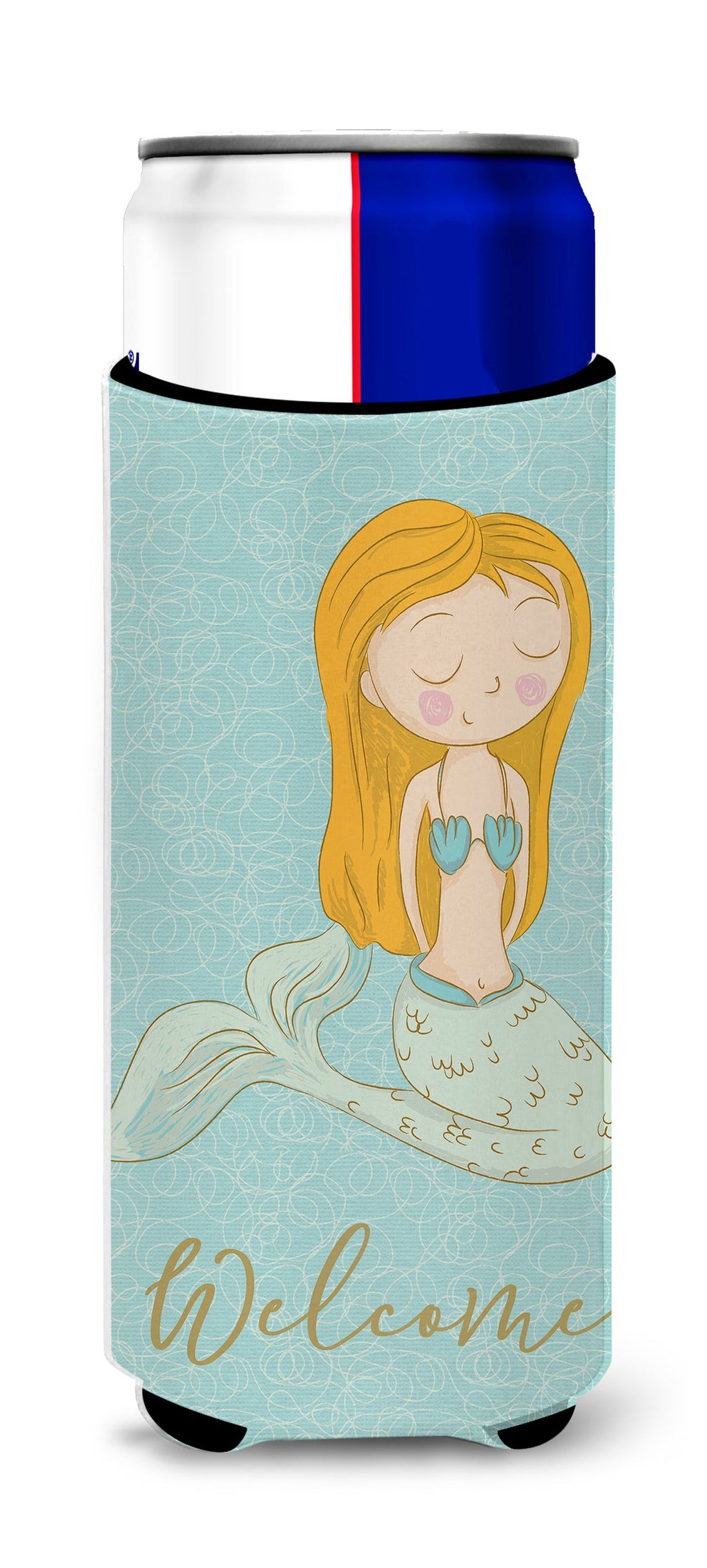 Mermaid Slim Can Hugger , Insulated Foam Hugger for 12 oz Slim Cans, Beer Bottles & Water Bottles, Printed in USA