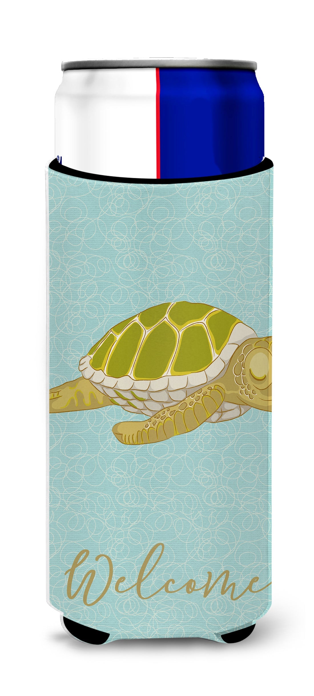 Sea Turtle Slim Can Hugger , Insulated Foam Hugger for 12 oz Slim Cans, Beer Bottles & Water Bottles, Printed in USA