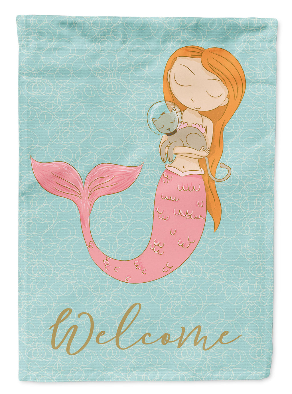 Mermaid with Cat House Flag 28x40 Porch Sleeve Pole Decorative Outside Yard Banner Artwork Wall Hanging, Polyester