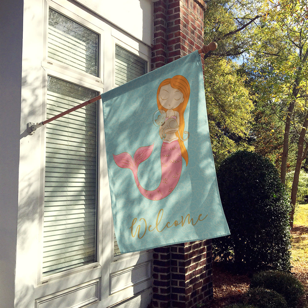Mermaid with Cat House Flag 28x40 Porch Sleeve Pole Decorative Outside Yard Banner Artwork Wall Hanging, Polyester