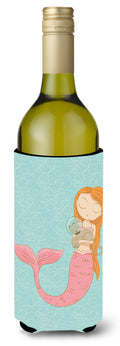 Mermaid with Cat Wine Bottle Hugger Gift Sleeve for Standard 750 ml Bottles, Insulated Reusable Also Fits Mini Shot & Pint Bottles