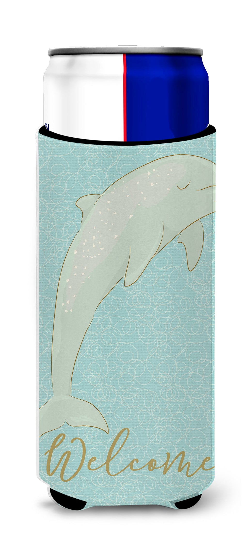 Dolphin Slim Can Hugger , Insulated Foam Hugger for 12 oz Slim Cans, Beer Bottles & Water Bottles, Printed in USA