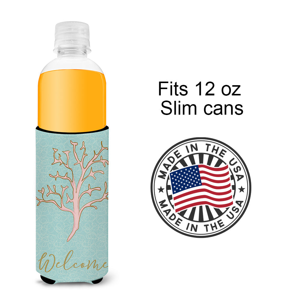 Coral Slim Can Hugger , Insulated Foam Hugger for 12 oz Slim Cans, Beer Bottles & Water Bottles, Printed in USA