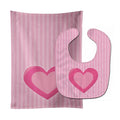 Hearts on Pink Stripes Baby Bib & Burp Cloth Easy-Clean Baby Bib Baby Feeding Accessory Baby Mealtime Essential