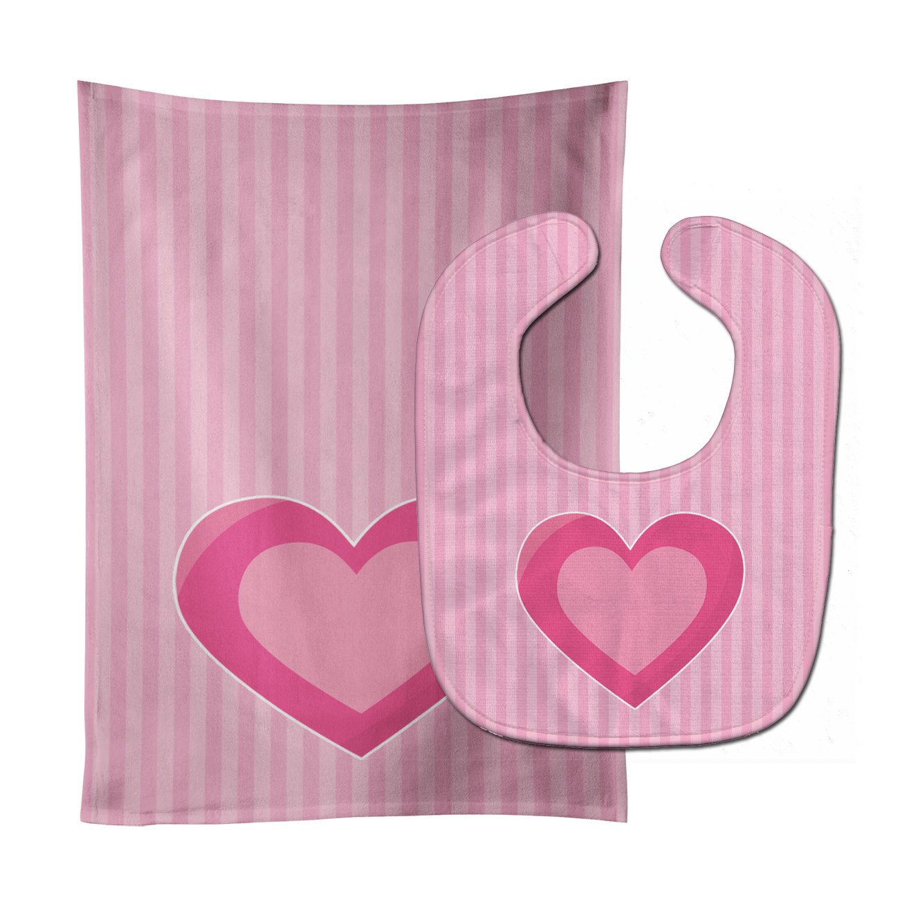 Hearts on Pink Stripes Baby Bib & Burp Cloth Easy-Clean Baby Bib Baby Feeding Accessory Baby Mealtime Essential