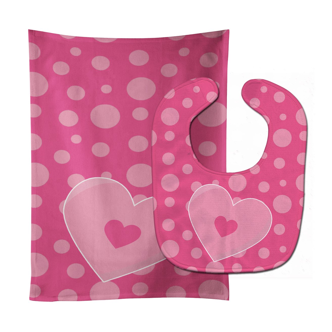 Hearts on Polkadots Baby Bib & Burp Cloth Easy-Clean Baby Bib Baby Feeding Accessory Baby Mealtime Essential