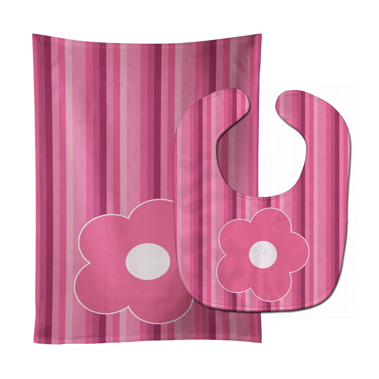Pink Flower on Stripes Baby Bib & Burp Cloth Easy-Clean Baby Bib Baby Feeding Accessory Baby Mealtime Essential