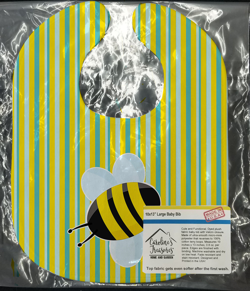 Bee on Stripes Baby Bib Easy-Clean Baby Bib Baby Feeding Accessory Baby Mealtime Essential, 10 x 13, Multicolor