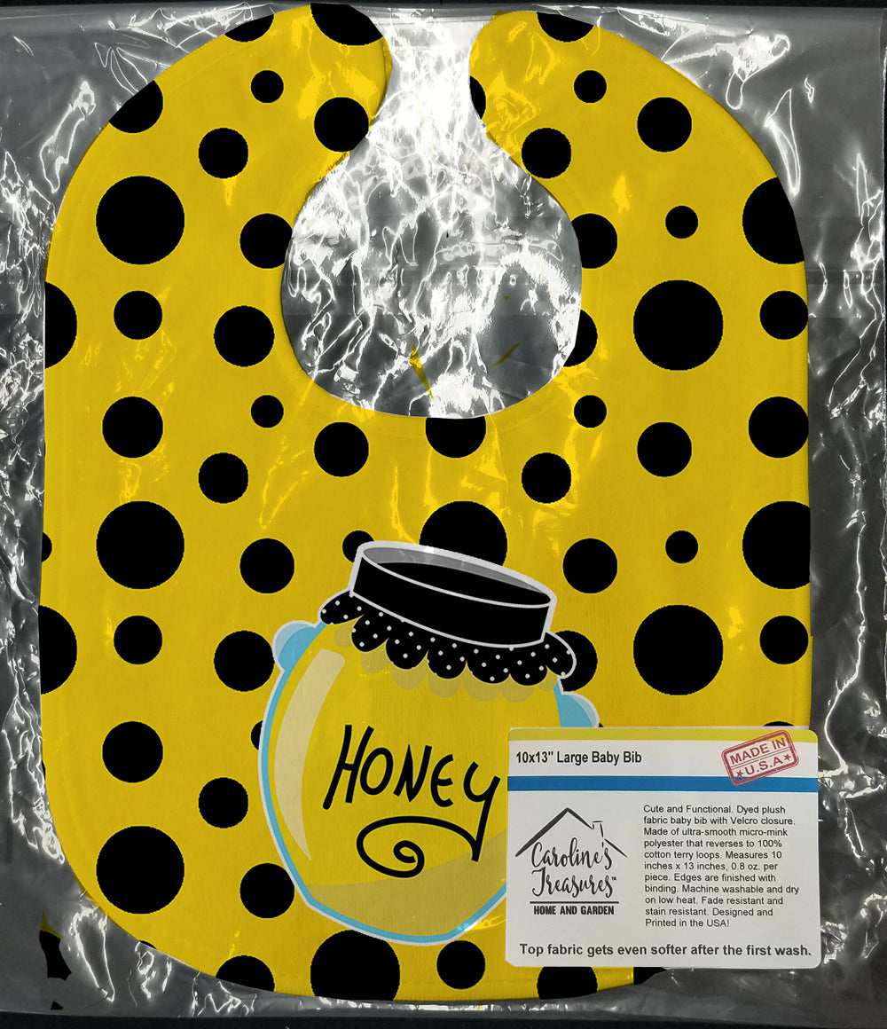 Bee Honey Jar on Polkadots Baby Bib Easy-Clean Baby Bib Baby Feeding Accessory Baby Mealtime Essential, 10 x 13, Multicolor