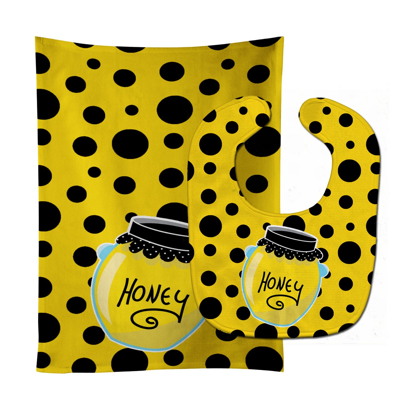 Bee Honey Jar on Polkadots Baby Bib & Burp Cloth Easy-Clean Baby Bib Baby Feeding Accessory Baby Mealtime Essential