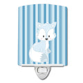 Fox on Blue Stripes Ceramic Night Light Compact, UL-Certified, Ideal for Bedroom, Bathroom, Nursery, Hallway, Kitchen, 6x4x3, Multicolor