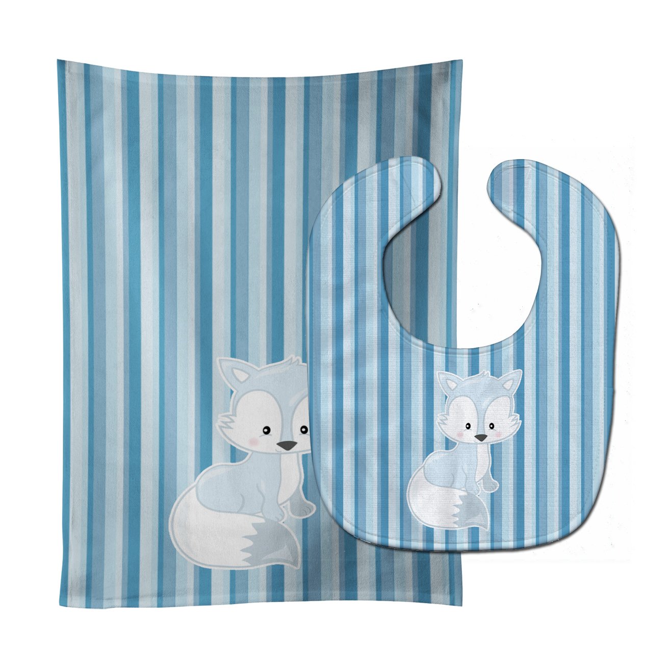 Fox on Blue Stripes Baby Bib & Burp Cloth Easy-Clean Baby Bib Baby Feeding Accessory Baby Mealtime Essential