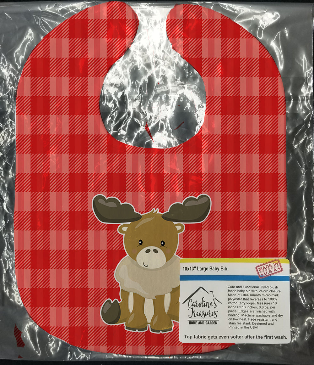 Moose on Red Plaid Baby Bib Easy-Clean Baby Bib Baby Feeding Accessory Baby Mealtime Essential, 10 x 13, Multicolor