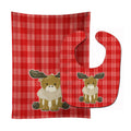 Moose on Red Plaid Baby Bib & Burp Cloth Easy-Clean Baby Bib Baby Feeding Accessory Baby Mealtime Essential