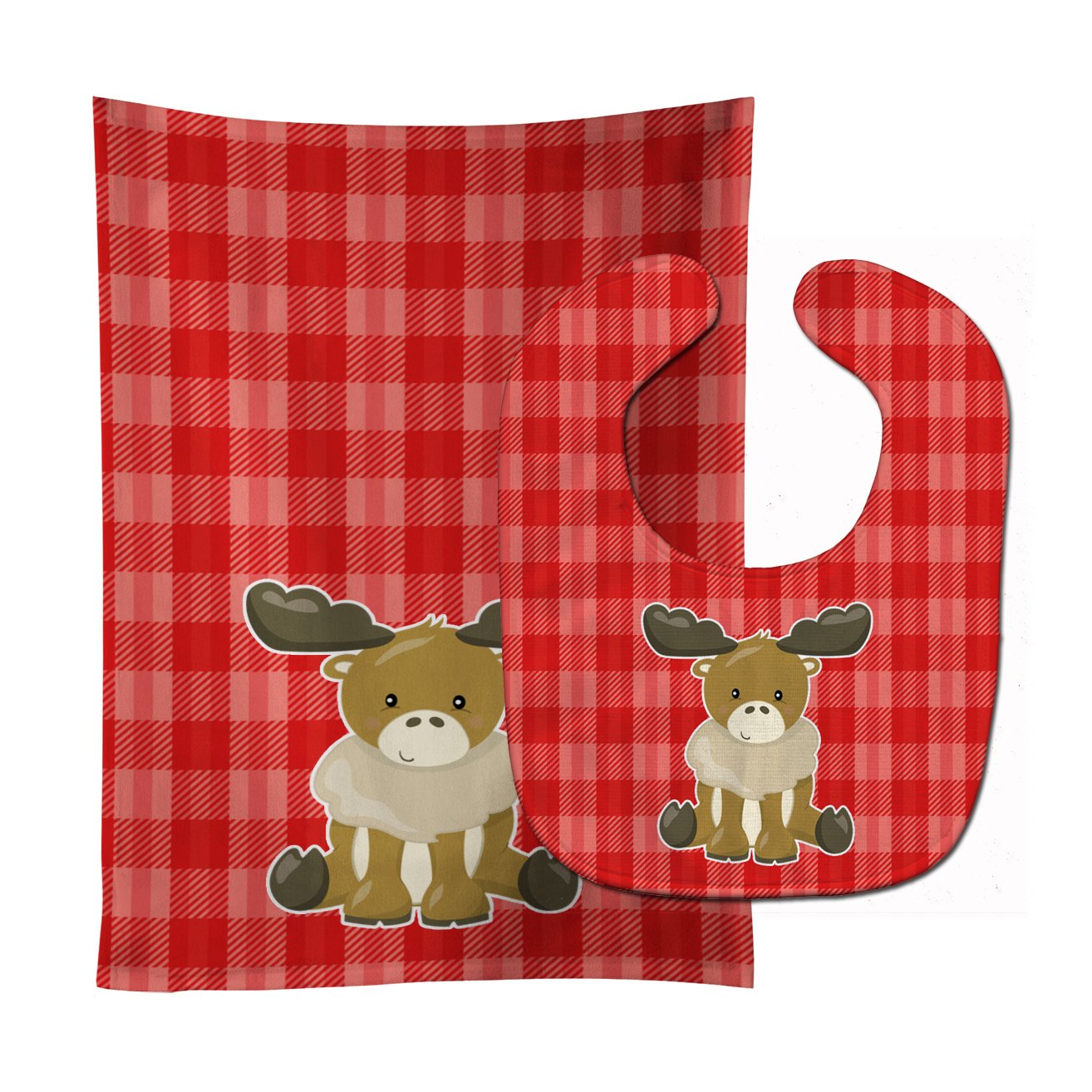 Moose on Red Plaid Baby Bib & Burp Cloth Easy-Clean Baby Bib Baby Feeding Accessory Baby Mealtime Essential