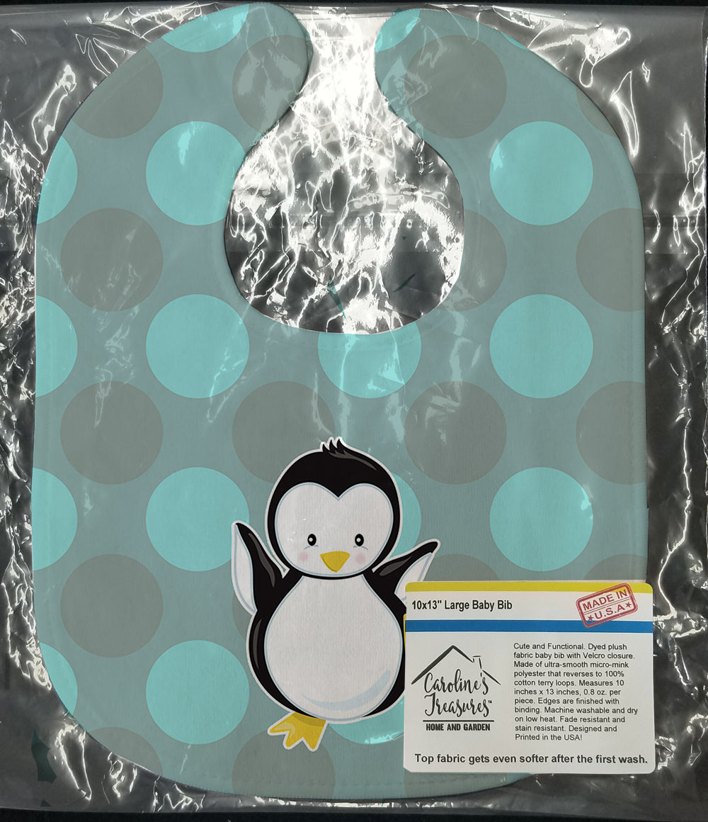 Penguin on Polkadot Baby Bib Easy-Clean Baby Bib Baby Feeding Accessory Baby Mealtime Essential, 10 x 13, Multicolor