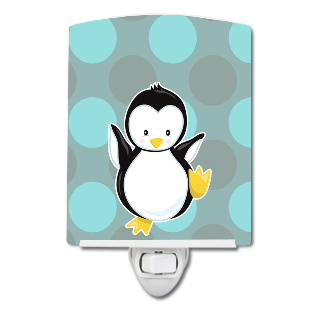 Penguin on Polkadot Ceramic Night Light Compact, UL-Certified, Ideal for Bedroom, Bathroom, Nursery, Hallway, Kitchen, 6x4x3, Multicolor