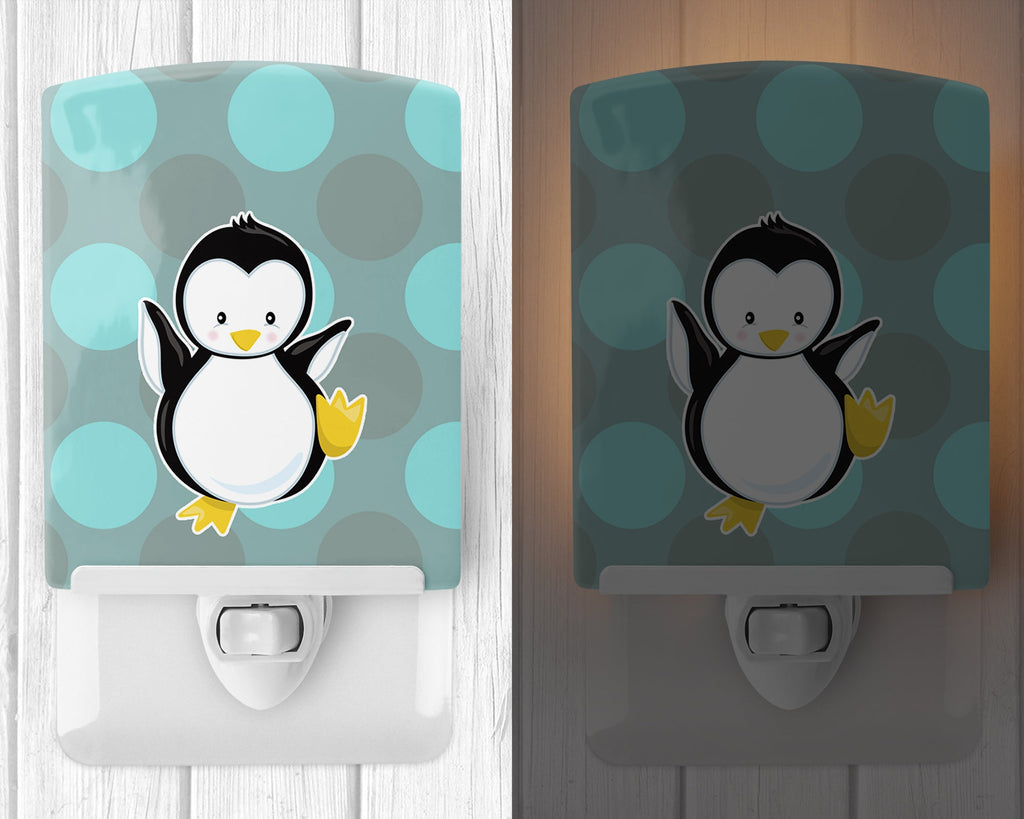 Penguin on Polkadot Ceramic Night Light Compact, UL-Certified, Ideal for Bedroom, Bathroom, Nursery, Hallway, Kitchen, 6x4x3, Multicolor