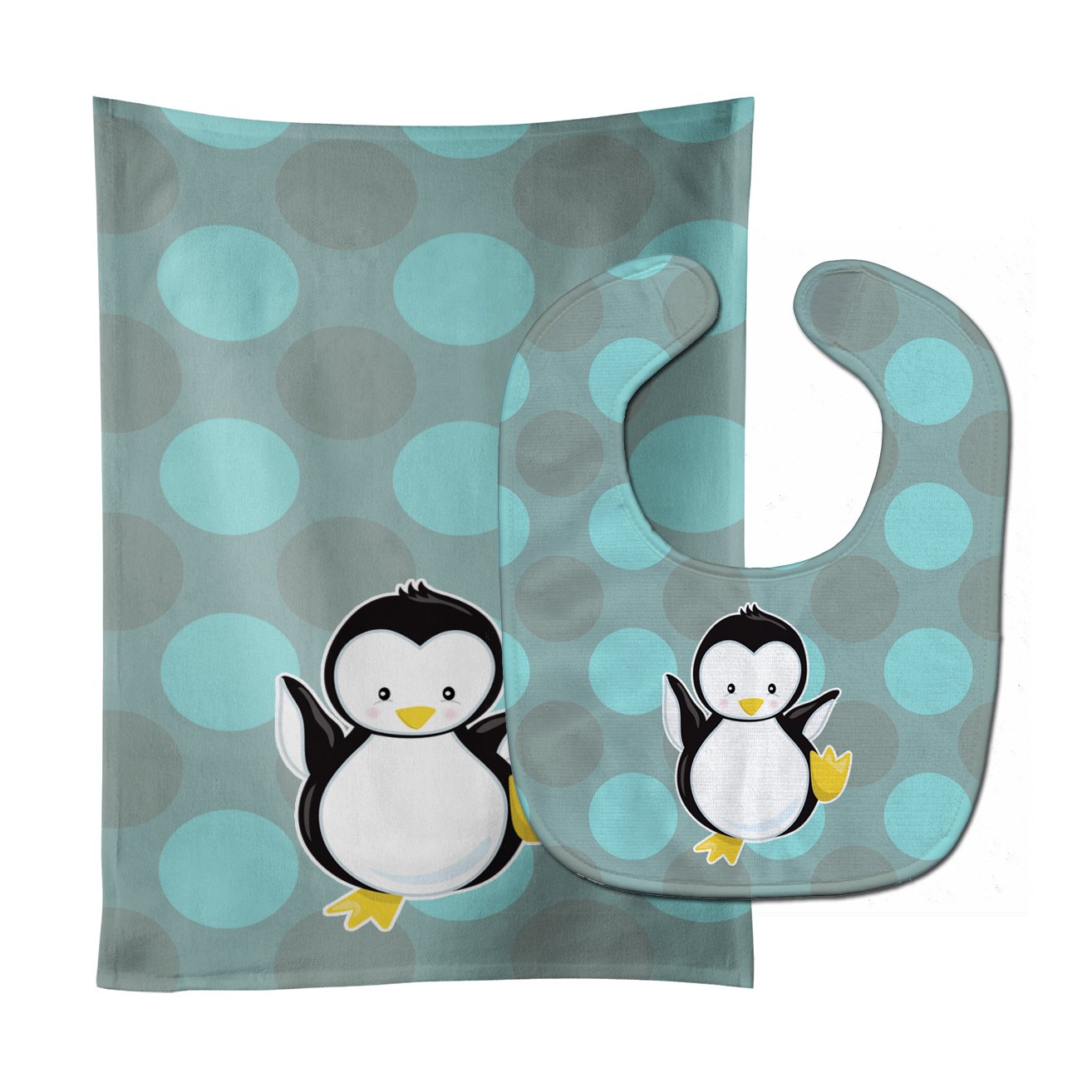 Penguin on Polkadot Baby Bib & Burp Cloth Easy-Clean Baby Bib Baby Feeding Accessory Baby Mealtime Essential