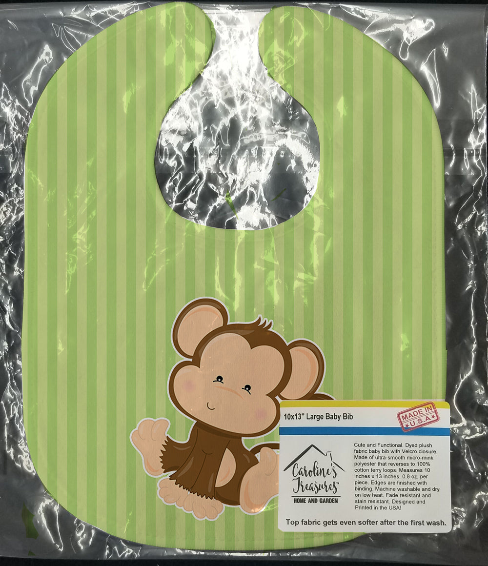 Monkey on Stripes Baby Bib Easy-Clean Baby Bib Baby Feeding Accessory Baby Mealtime Essential, 10 x 13, Multicolor