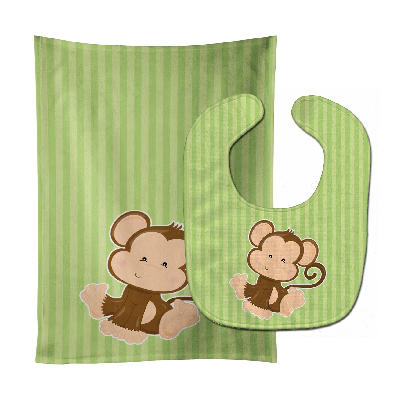 Monkey on Stripes Baby Bib & Burp Cloth Easy-Clean Baby Bib Baby Feeding Accessory Baby Mealtime Essential