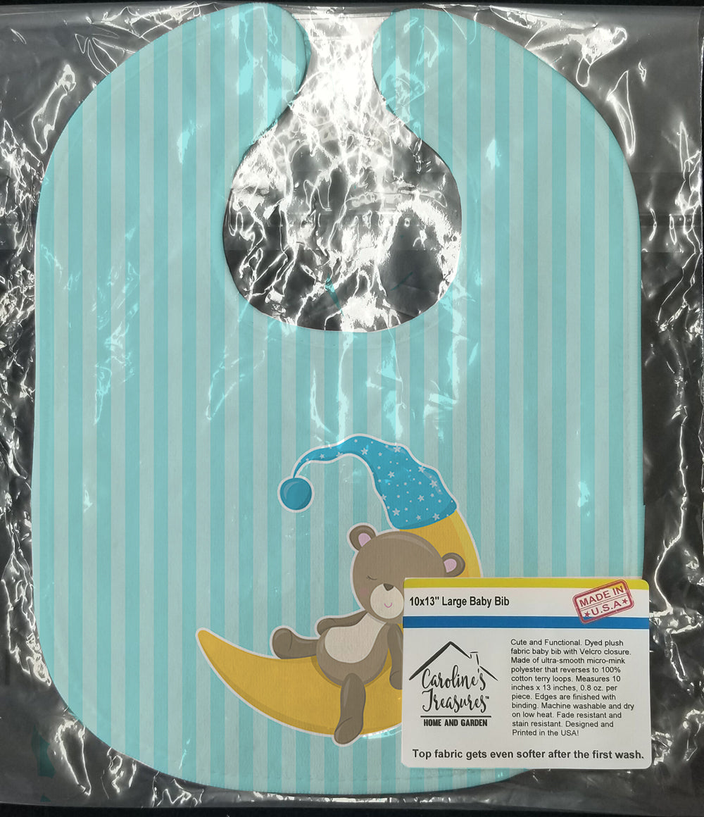 Baby Boy Bear on Moon Baby Bib Easy-Clean Baby Bib Baby Feeding Accessory Baby Mealtime Essential, 10 x 13, Multicolor