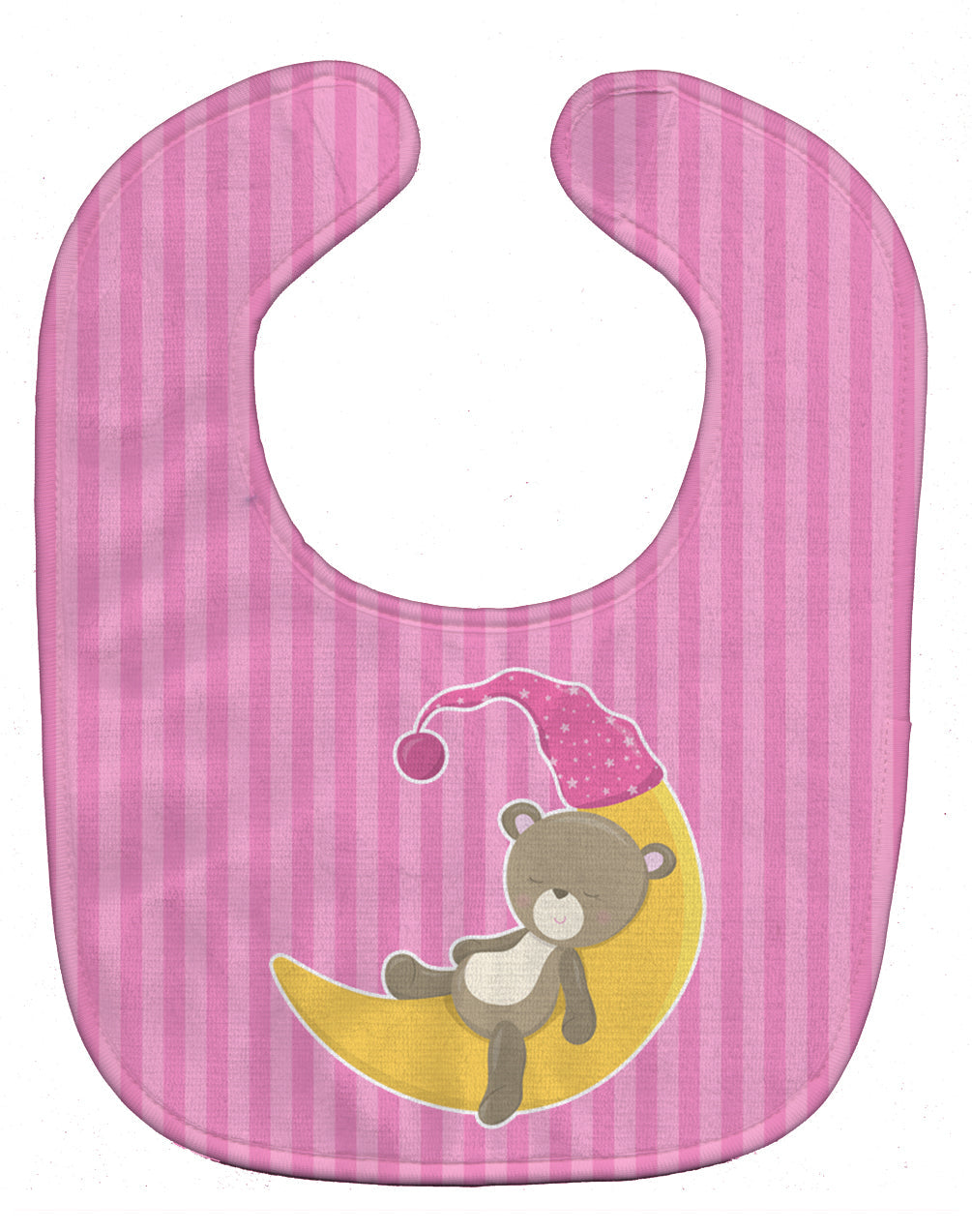Baby Girl Bear on Moon Baby Bib Easy-Clean Baby Bib Baby Feeding Accessory Baby Mealtime Essential, 10 x 13, Multicolor