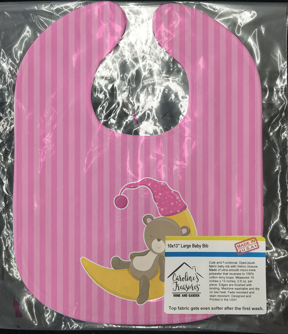 Baby Girl Bear on Moon Baby Bib Easy-Clean Baby Bib Baby Feeding Accessory Baby Mealtime Essential, 10 x 13, Multicolor