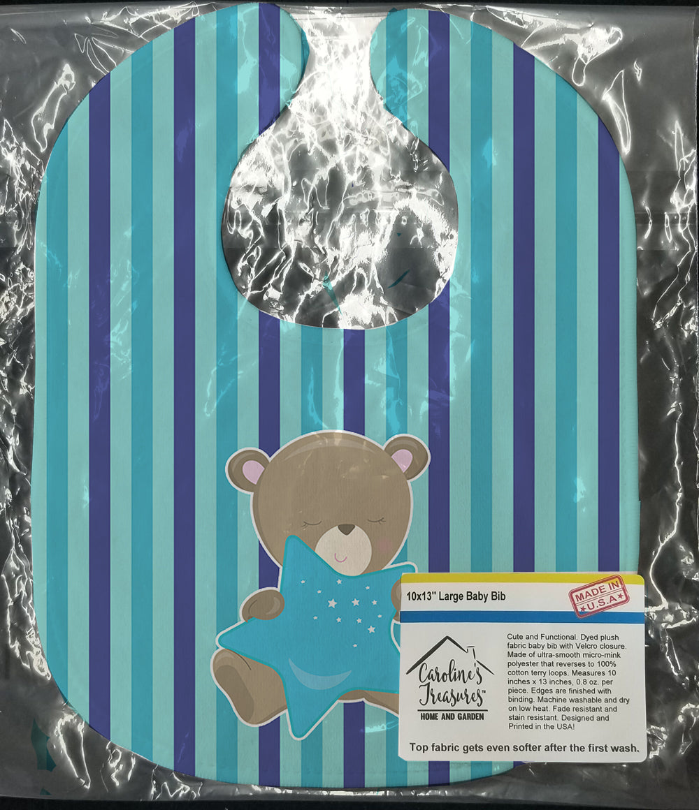 Baby Boy Bear with Star Baby Bib Easy-Clean Baby Bib Baby Feeding Accessory Baby Mealtime Essential, 10 x 13, Multicolor