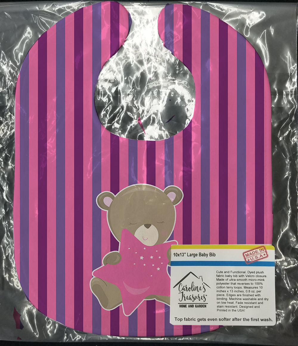 Baby Girl Bear with Star Baby Bib Easy-Clean Baby Bib Baby Feeding Accessory Baby Mealtime Essential, 10 x 13, Multicolor