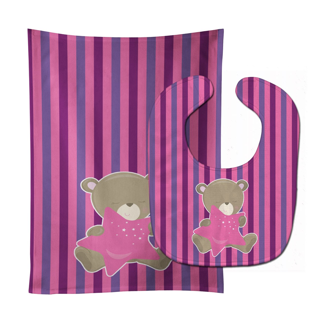 Baby Girl Bear with Star Baby Bib & Burp Cloth Easy-Clean Baby Bib Baby Feeding Accessory Baby Mealtime Essential